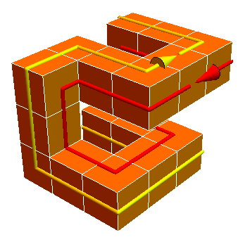 two-sided figure made of 18 cubes