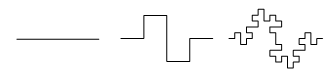 2-D quadratic Koch curves, type 2, steps 0 through 2