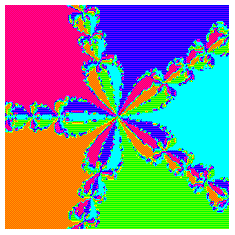 [ image of basins of attraction for z^5 = 1 ]