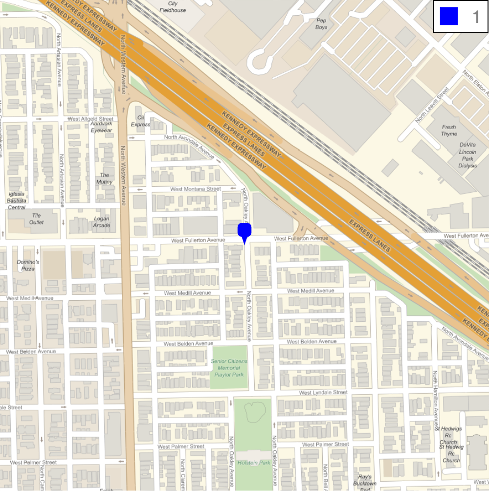 Street map showing location of 1 sidewalk bear